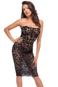Noir Kokerjurkje strapless met korsetstijl en stiksels - Zwart