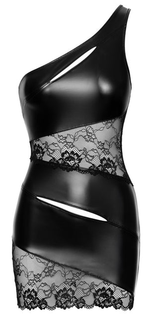 Cottelli PARTY Mini jurk asymmetrisch one-shoulder met kant - Zwart