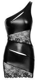 Cottelli LINGERIE Mini jurk asymmetrisch one-shoulder met kant - Zwart