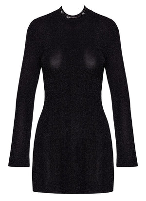 Noir Mini-jurk glinsterend transparant - Zwart