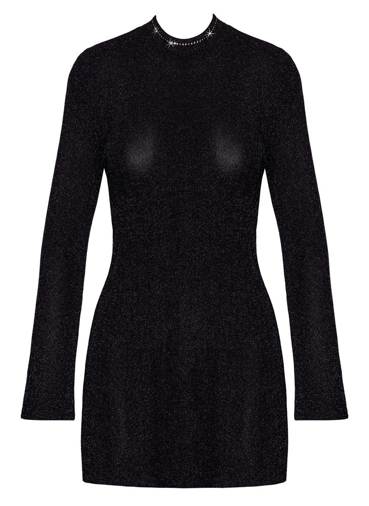 Noir Mini-jurk glinsterend transparant - Zwart
