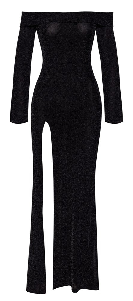 Noir glinsterende jurk met trompetmouwen - Zwart - Noir - SKU: 27193391021
