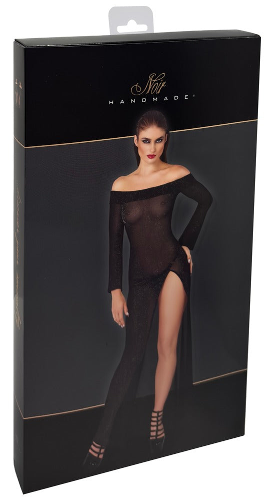 Noir glinsterende jurk met trompetmouwen - Zwart - Noir - SKU: 27193391021
