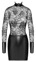 Noir Mini-jurk met bloemenkant en transparante inzetstukken - Zwart