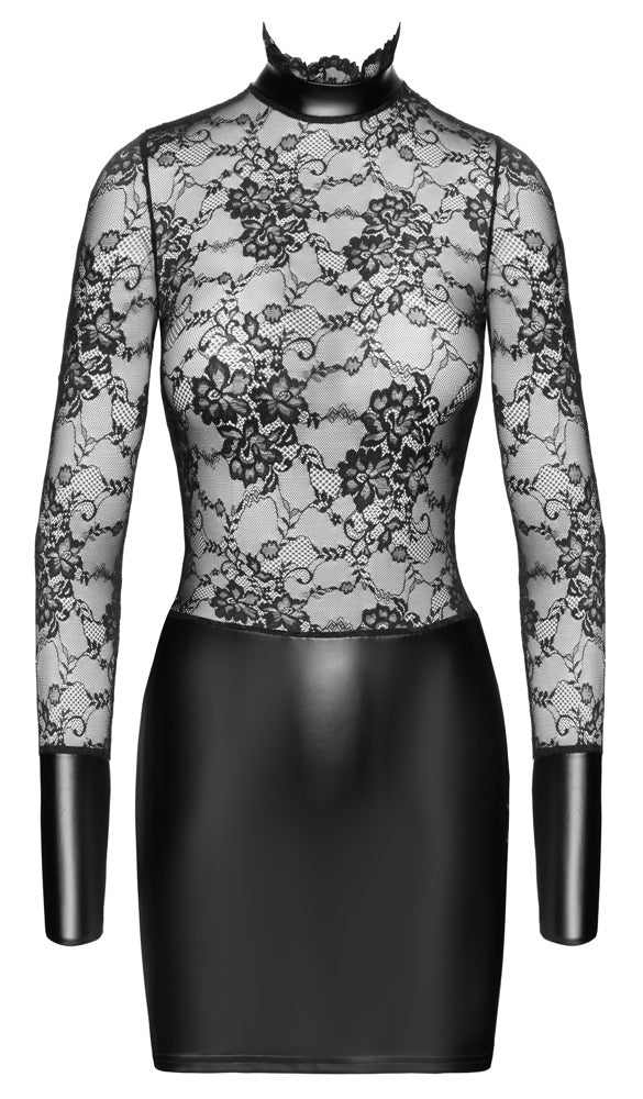 Noir mini-jurk met powerwetlook - Zwart - Noir - SKU: 27193471021
