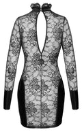 Noir Mini-jurk met bloemenkant en transparante inzetstukken - Zwart