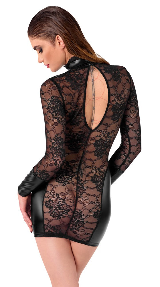 Noir mini-jurk met powerwetlook - Zwart - Noir - SKU: 27193471021