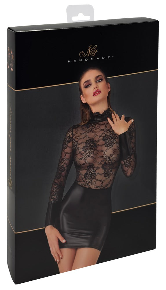 Noir mini-jurk met powerwetlook - Zwart - Noir - SKU: 27193471021