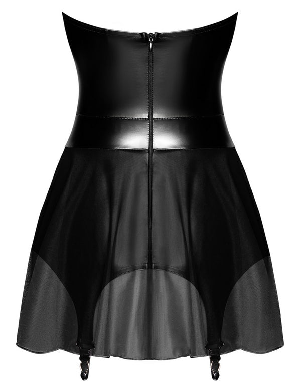Noir Jarretel jurk met powerwetlook korset - Zwart - Noir - SKU: 27193551021