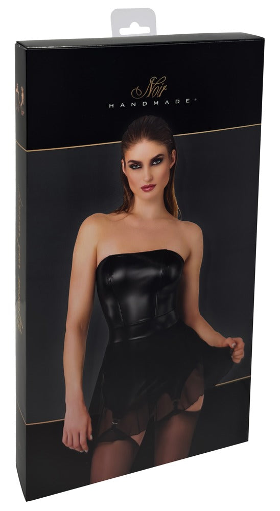 Noir Jarretel jurk met powerwetlook korset - Zwart - Noir - SKU: 27193551021