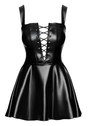 Noir Mini jurk met jarretels en vetersluiting - Zwart