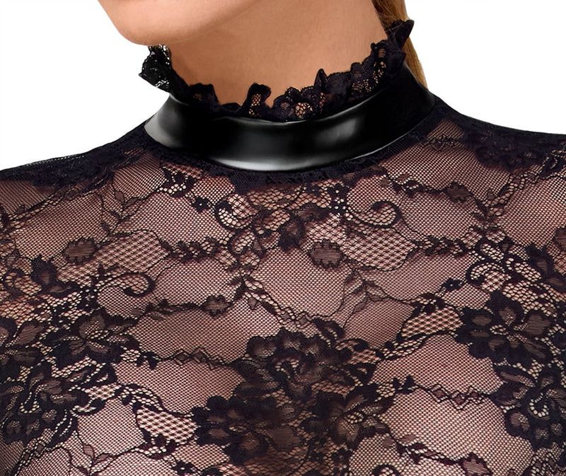 Noir Jurk met powerwetlook details - Zwart
