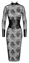 Noir Jurk met powerwetlook details - Zwart