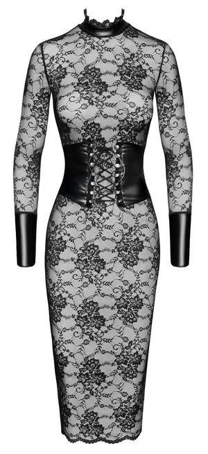 Noir Jurk met powerwetlook details - Zwart
