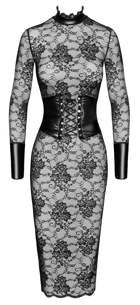Noir Jurk met powerwetlook details - Zwart