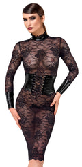 Noir Jurk met powerwetlook details - Zwart