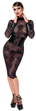 Noir Jurk met powerwetlook details - Zwart