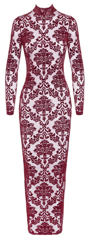 Noir Jurk transparant met fluweel - Rood