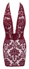 Noir Jurk transparant met fluweelprint - Rood