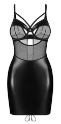 Obsessive Chemise met wetlook rok en thong - Zwart