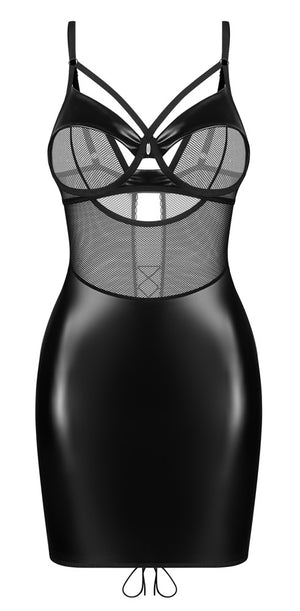 Obsessive Chemise met wetlook rok en thong - Zwart