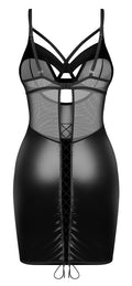 Obsessive Chemise met wetlook rok en thong - Zwart
