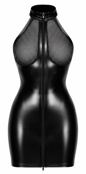 Noir wetlook mini-jurk - Zwart