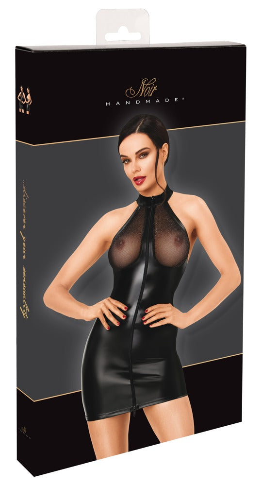 Noir wetlook mini-jurk - Zwart