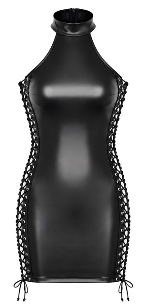 Noir jurk met vetersluiting mini jurk - Zwart
