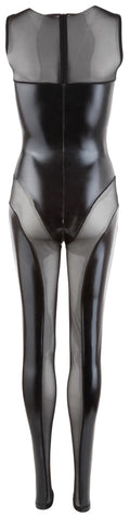 Cottelli PARTY Jumpsuit transparant met wetlook en vetersluiting - Zwart