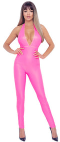 Cottelli PARTY Jumpsuit neon roze met halternek - Roze