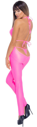 Cottelli PARTY Jumpsuit neon roze met halternek - Roze