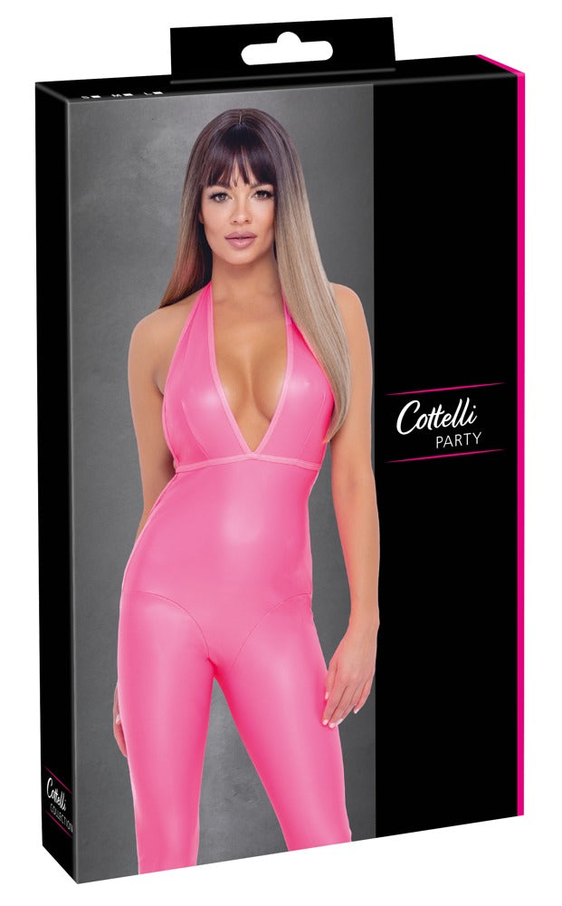 Cottelli PARTY Jumpsuit neon roze met halternek - Roze