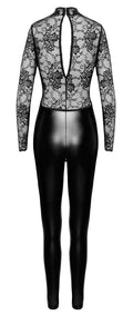 Jumpsuit met kant en powerwetlook - Zwart