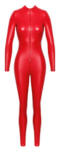 Noir Jumpsuit nauwsluitend met powerwetlook - Rood