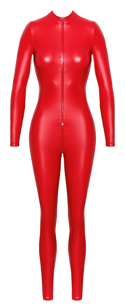 Noir Jumpsuit nauwsluitend met powerwetlook - Rood - Noir - SKU: 27308203021