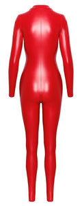 Noir Jumpsuit nauwsluitend met powerwetlook - Rood