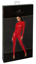 Noir Jumpsuit nauwsluitend met powerwetlook - Rood