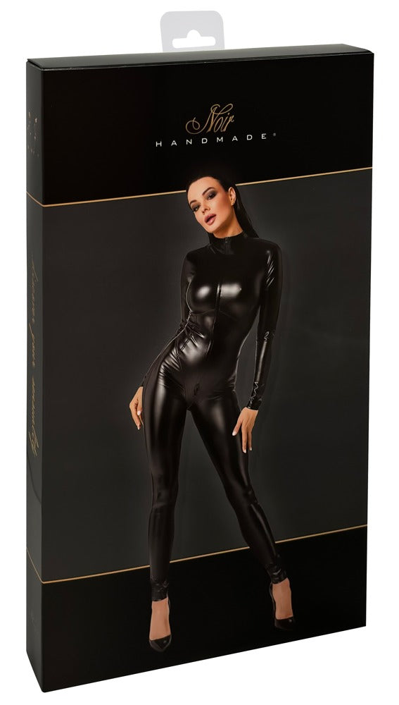 Noir Jumpsuit nauwsluitend met powerwetlook - Zwart