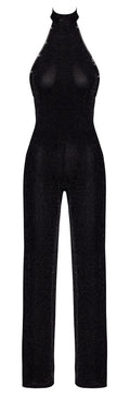 Noir Jumpsuit glinsterend transparant - Zwart