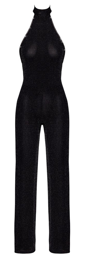 Noir Jumpsuit glinsterend transparant - Zwart