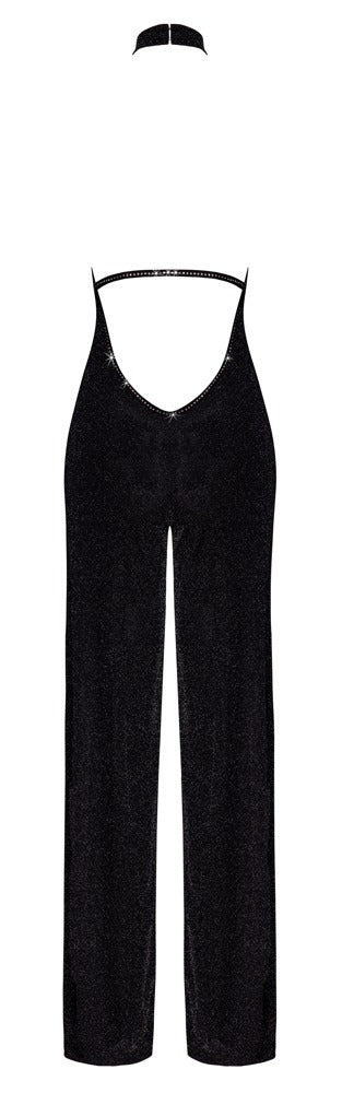 Noir Jumpsuit glinsterend transparant - Zwart