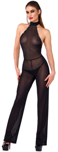 Noir Jumpsuit glinsterend transparant - Zwart