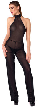Noir Jumpsuit glinsterend transparant - Zwart