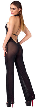 Noir Jumpsuit glinsterend transparant - Zwart