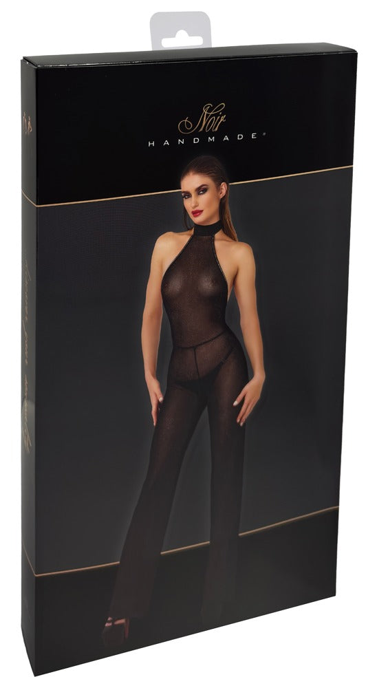 Noir Jumpsuit glinsterend transparant - Zwart
