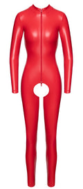 Noir Jumpsuit kruisloos met powerwetlook - **Rood**
