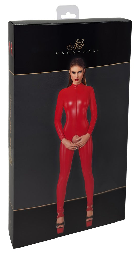 Noir Jumpsuit kruisloos met powerwetlook - **Rood**