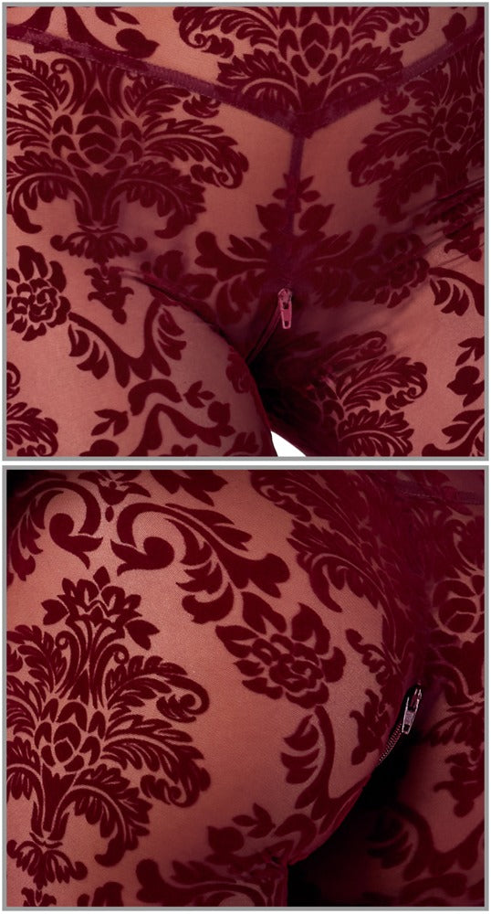 Noir Jumpsuit transparant met fluweelprint - Bordeaux