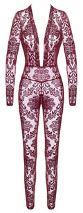 Noir Jumpsuit transparant met fluweelprint - Bordeaux